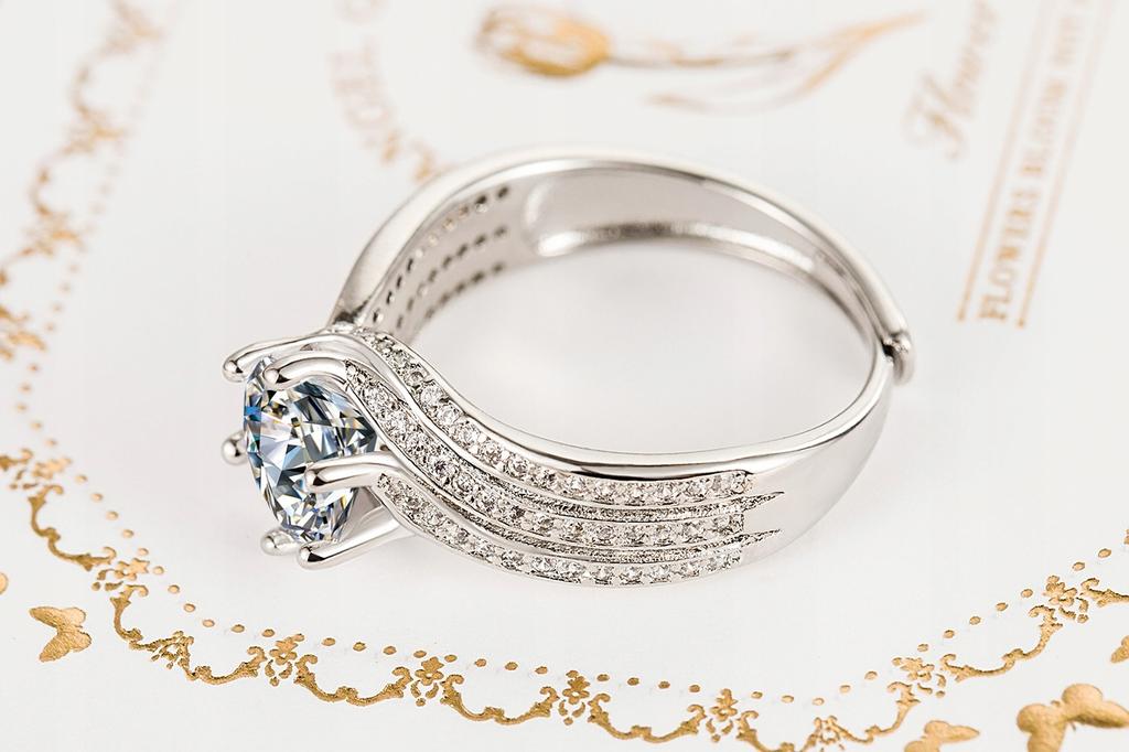 Women's Silver Ring, Adjustable, Large Crystal, Diamond Zircons