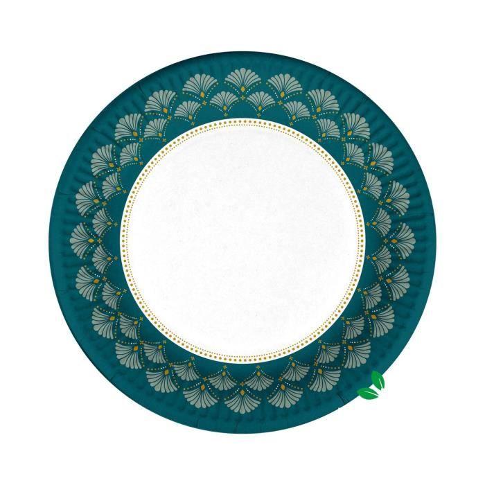 Assiettes En Carton - Eventail Floral - 23 Cm - Set De 10 - Bleu - Écologique
