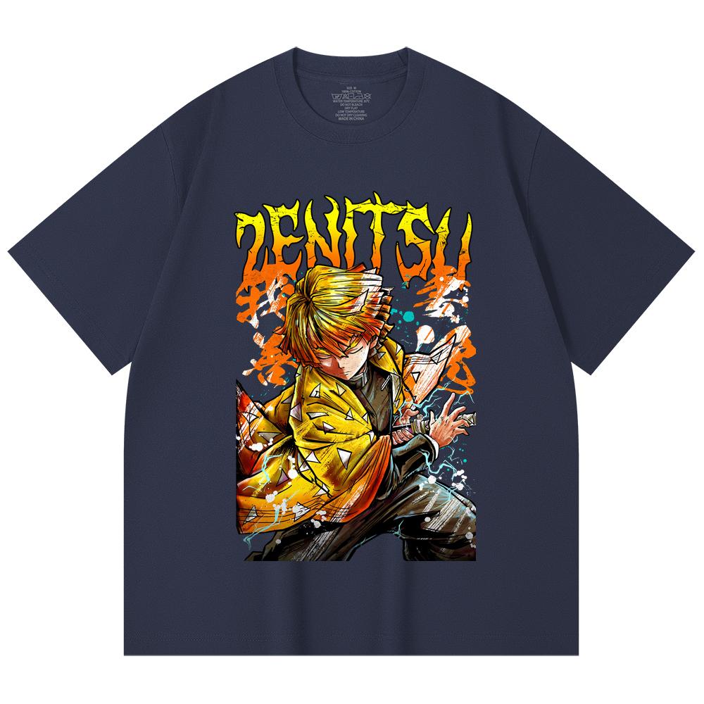 230 Gsm 100% Cotton Demon Slayer V87 Zenitsu Print Unisex Heavy Cotton T Shirt