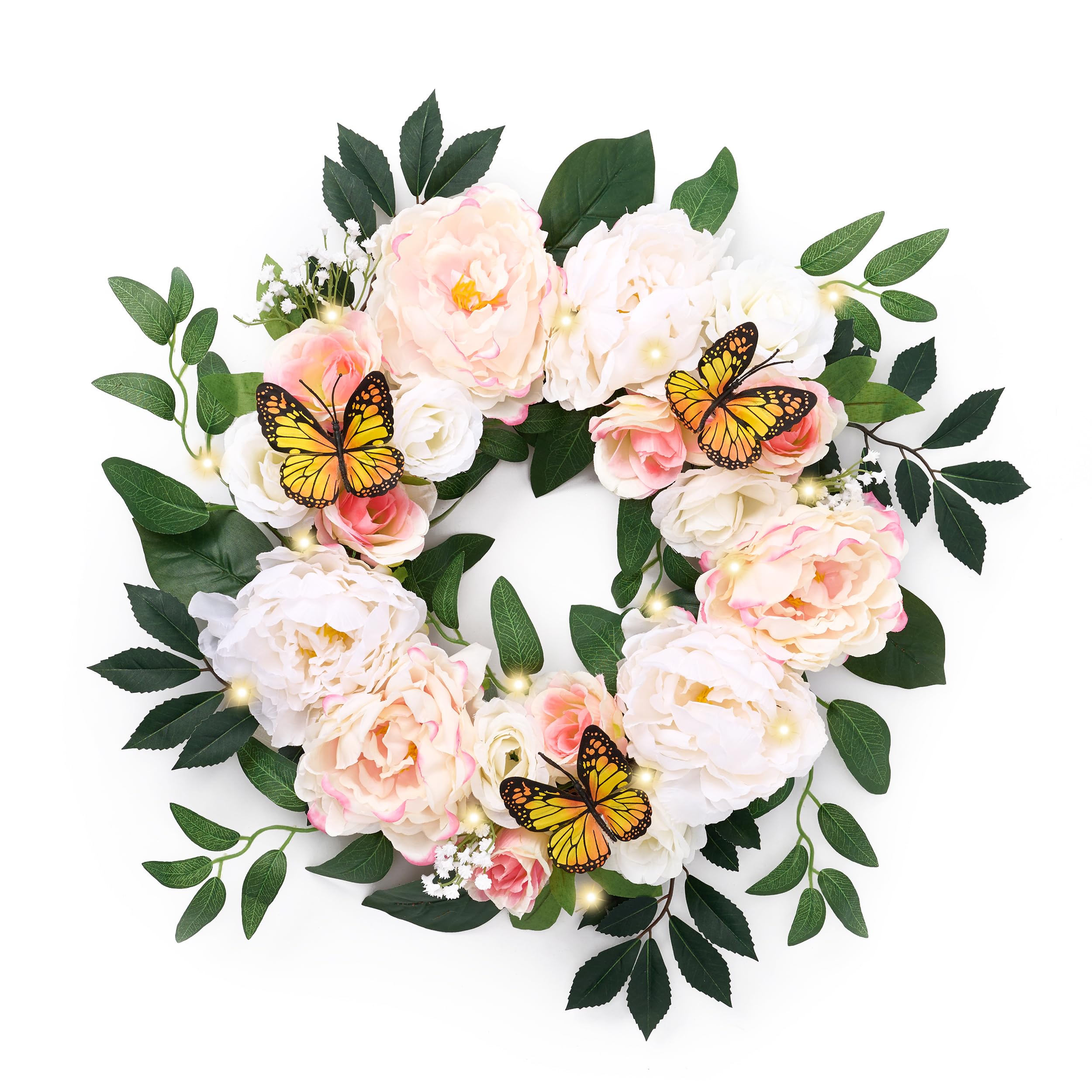 

Валери Маделин Цветочный венок Красный и Белый Розовый Золотая Роза Оранжевая Бабочка Входное украшение настенное украшение