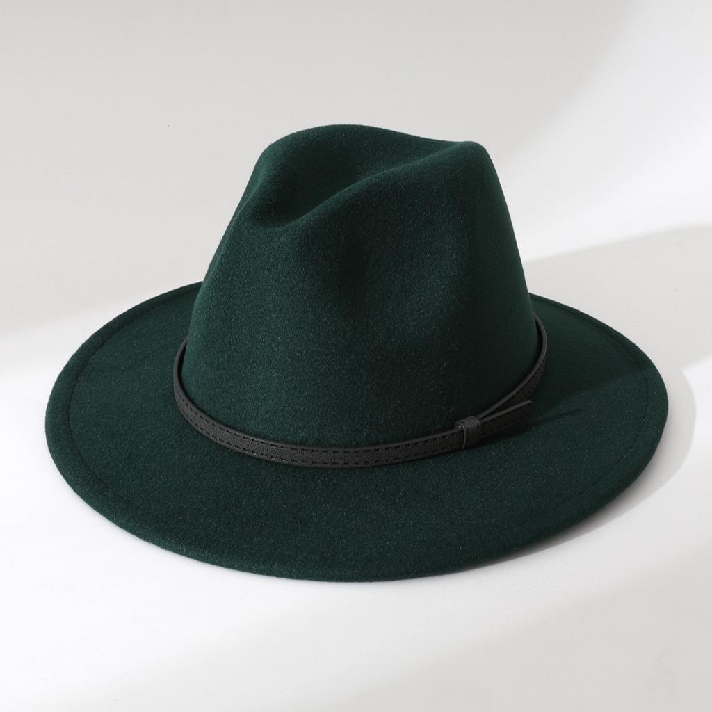 New autumn and winter woolen fedora hat with flat brim, versatile straight-brimmed jazz hat, vintage gentleman style