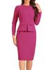 Allegra K Sheath Dress, Bodycon Dress, 3/4 Sleeves, Peplum, Round Neck, Perfect for Commuting, Office, Women's, Hot Pink, Size L