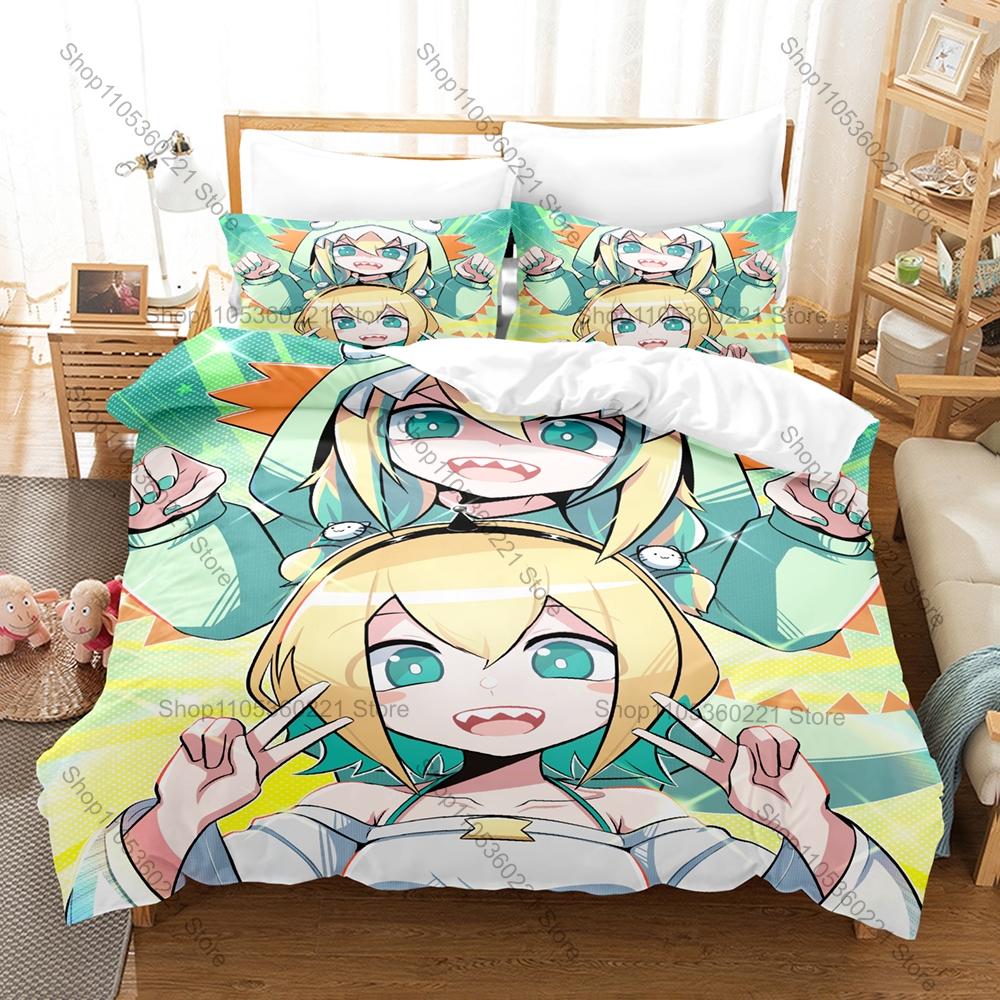 Cool Pikamee Amano Duvet Cover + 2 Pillowcases, VTuber Anime Print Bedding Set Soft Bed Linen for Fans Bedroom Decor