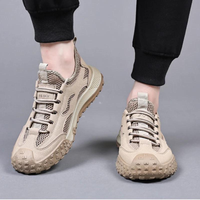 Men Sneakers Autumn Breathable Non Slip Comfort Mesh Wear-resistant Hiking Shoes Soft Soled Lace Up Platform Running Shoes