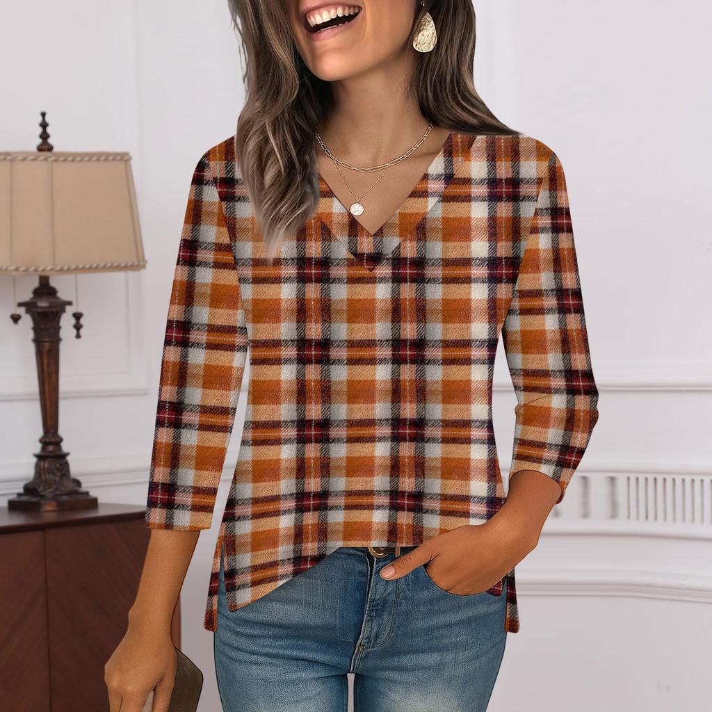 3/4 Sleeve Shirts For Women Print Graphic Tees Blouses Casual Plus Size Basic Tops Pullover