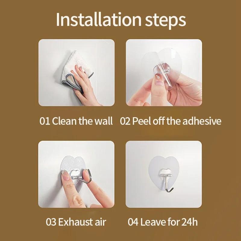 Heart Shape Transparent Hook Non Punching Plastic Love Hangers Holder Self Adhesive Key Towel Multi-Purpose Hook Wall Key Holder