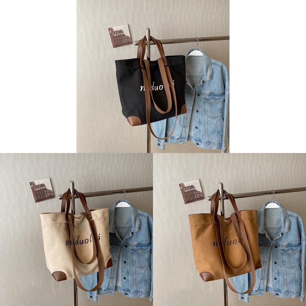 High-end Urban Style Canvas Tote Bag With Large Capacity For Women In Black