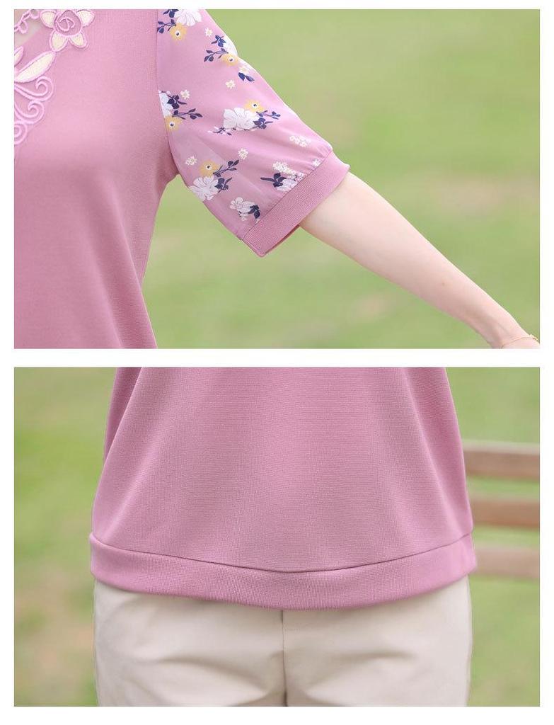 Mom's Summer Chiffon Short Sleeve Top: Stylish 2025 T-Shirt for Middle-Aged & Elderly Women