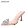 Comemore Luxury Rhinestone Pumps Transparent Heels PVC Women's Shoes 2025 Pointed Stiletto High Heesl Ladies Party Wedding Shoe