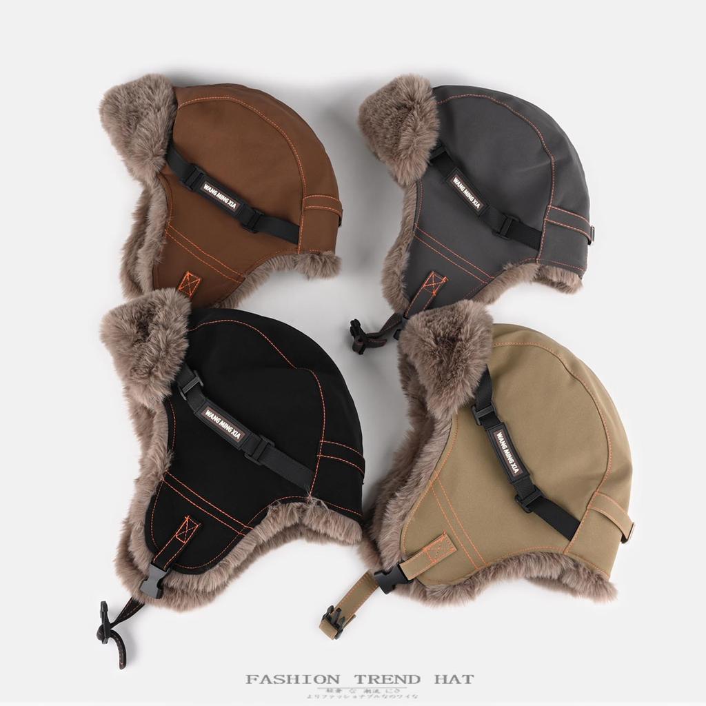 Hong Kong wind locomotive cap men and women winter velvet thickened warm ear protection cycling outdoor pilot hat