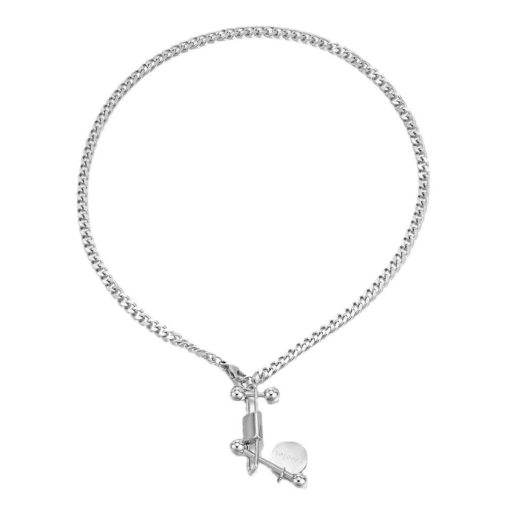 Europäische und amerikanische beliebte Schlossanhänger Edelstahlkette Damenmode Retro-Stil Scheibe schlichtes Design Titanstahlkette