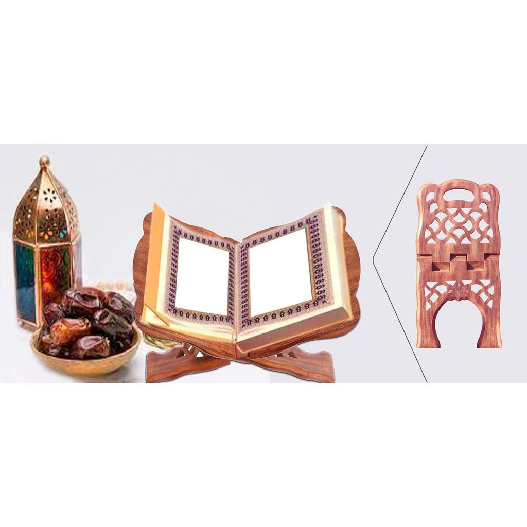 Handsnidad träställ för heliga böcker för Koranen, Bibeln, Bhagavad Gita, Gita, Ramayana & Guru Granth Sahib för läsning Rehal-ställ