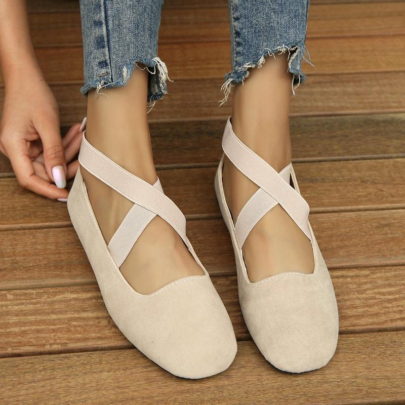 Women's Round Toe Elastic Slip-On Flats, Low Heel Plus Size Casual Shoes