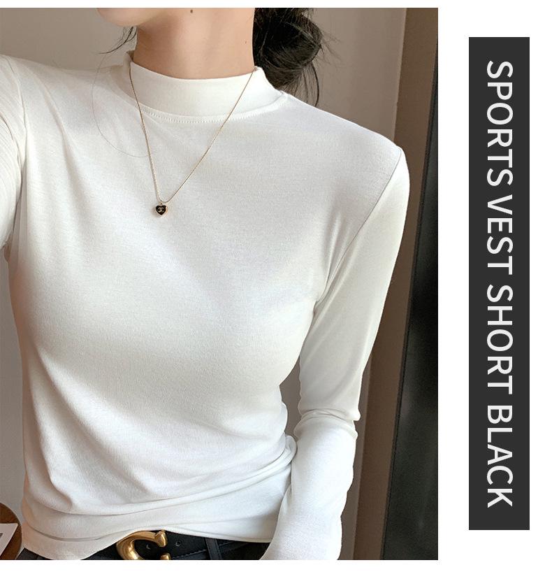 Women's H535 Modal Half-High Collar Long-Sleeve T-Shirt - New Autumn Style with a Small Stand Collar and Round Neck.