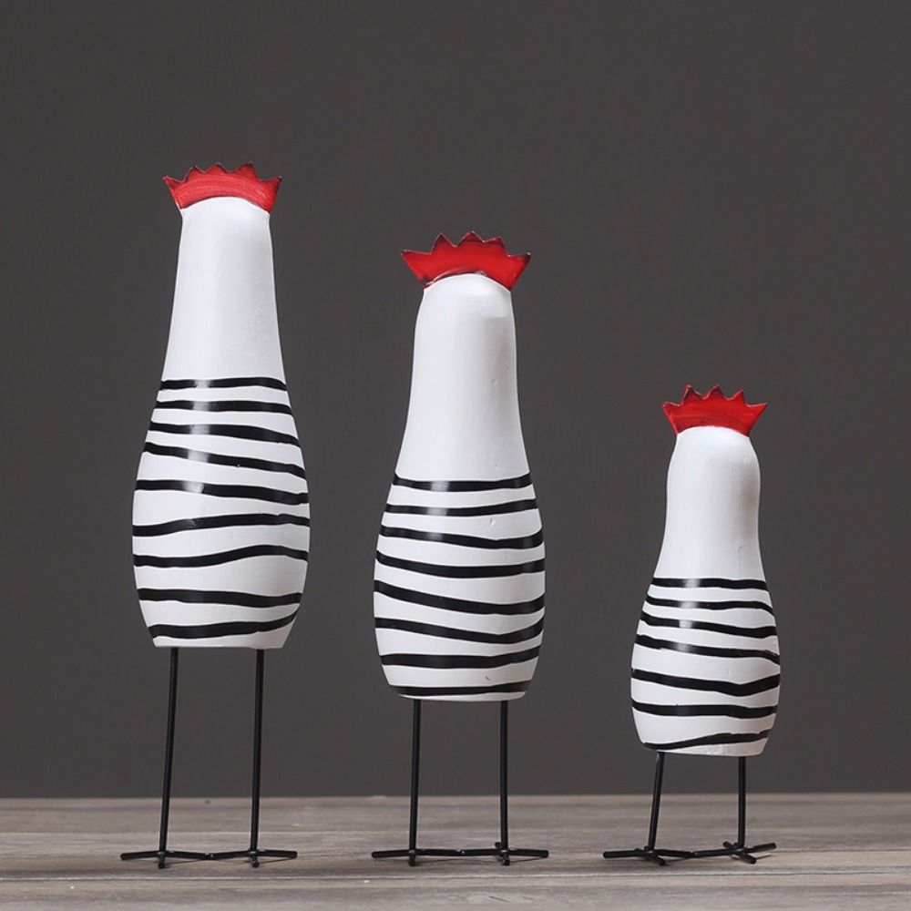 3Pcs/Set Chic Painted Chicken Statue Stylish Desktop Rooster Figurine  Home Decor