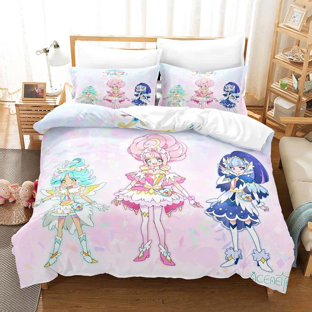 3D Kawaii Anime Hirogaru Sky! Pretty Cure Bedding Set Single Twin Full Queen King Size Bed Set Adult Kid Bedroom Duvetcover Sets