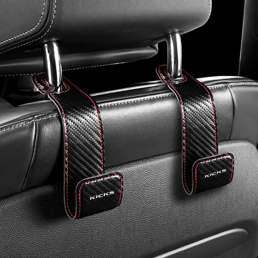 KICKS Compatible Headrest Hook with Logo PU Leather, Car Hook, Luggage Rack, New Model