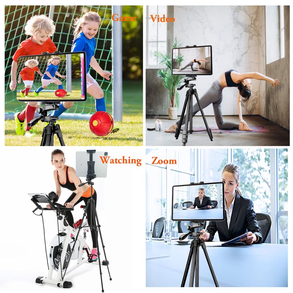 Tablet Tripod Stand Mount Holder 153cm for iPad Galaxy inch Cell Phone Video Camera Pro, Air, Mini, 12.9, 11, 10.5, Surface, Tab, iPhone, 3.5-13.5