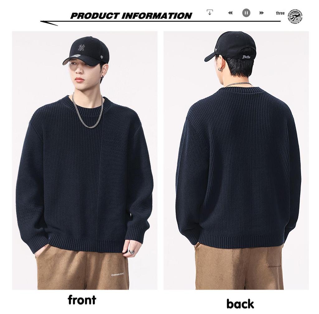 Shanggu Men’s High-End Loose Fashion Round Neck Sweater - Light Luxury and Versatile
