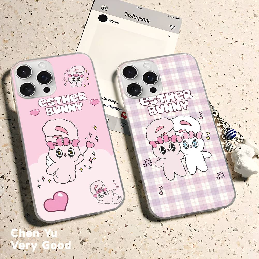 Lovely Cartoon Esthers Bunny For iPhone 14 Pro Max 13 17 11 16 12 15 Air Plus Satin Colorful Phone Case