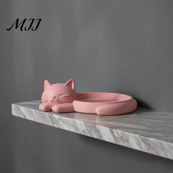 Minimalist Trinket Bowl Cute Sleeping Cat Ring Dish, 3D Printed Jewelry Tray Organizer for Earrings Decorative Succulents Pot Keys Trinkets,