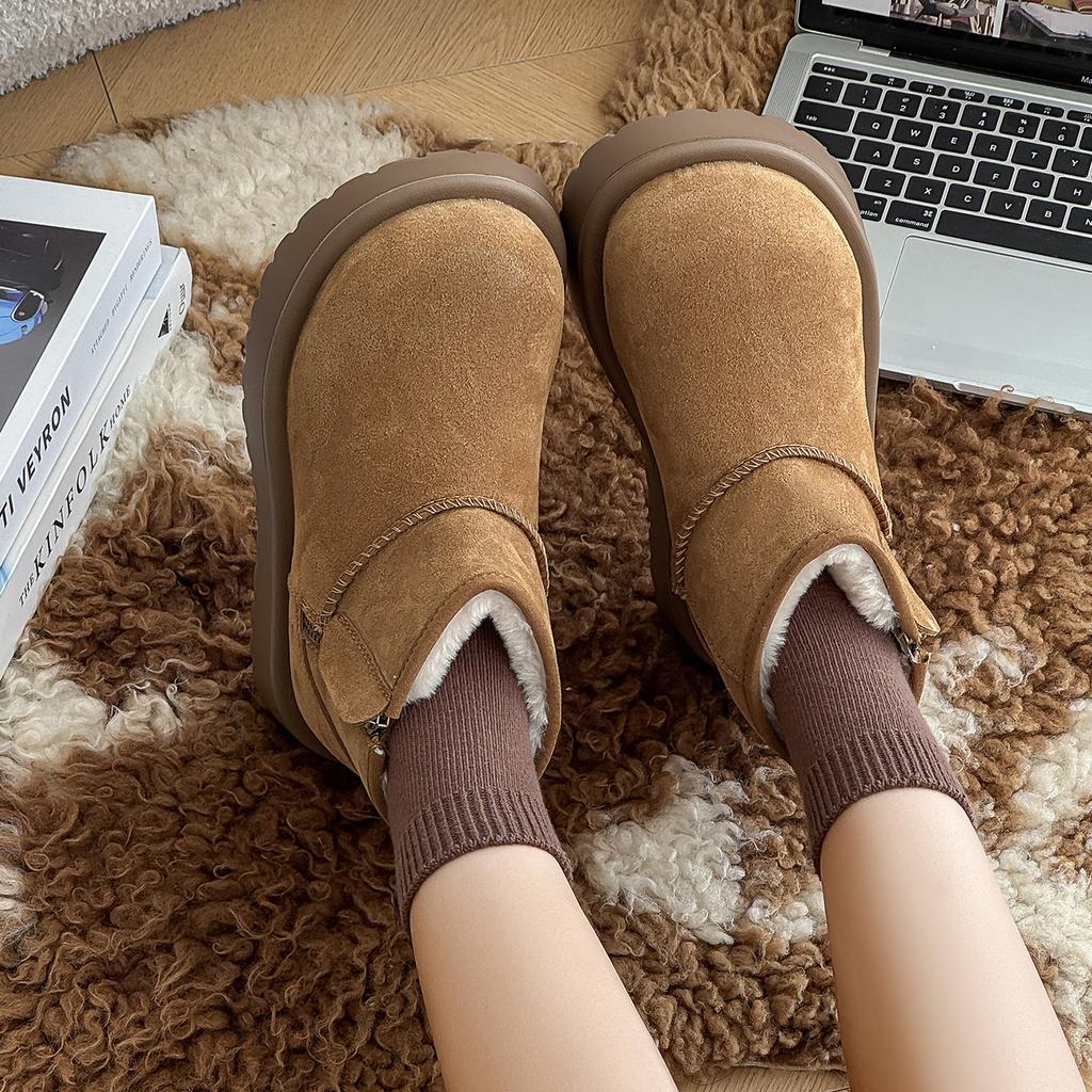 Fur integrated snow boots winter velvet thickened cold-proof warm cotton boots simple boots