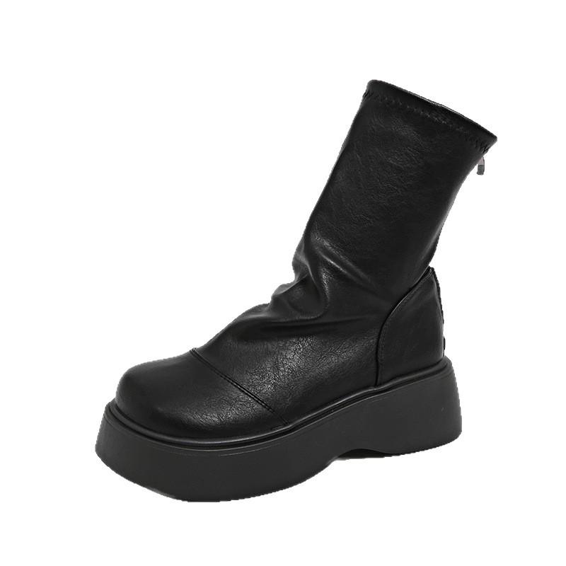 Yueyu bottines pour femmes printemps et automne 2025 nouvelles célébrité Internet polyvalentes fermeture éclair muffin semelle épaisse antidérapantes bottines fines tendance