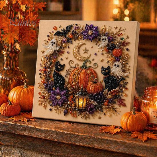Handmade Holiday Gift Ideas Halloween Faux Pearl Art DIY Kit, Spooky Cute 3D Beads Painting Crafts, Creative Home Decor Projects Gothic Ghost Pumpkin