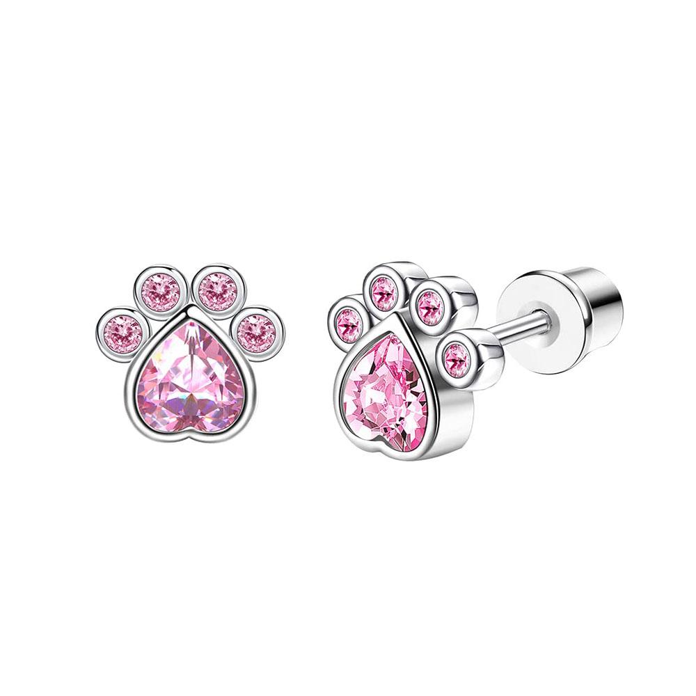 Bobisty 1Pair Cute Screw Back Earrings for Women Stainless Steel Multicolored Heart Flower Butterfly Rainbow CZ Stud Earrings
