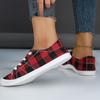 Women's Red & Black Checkered Print Casual Shoes - Breathable Fabric Upper Round Toe Design