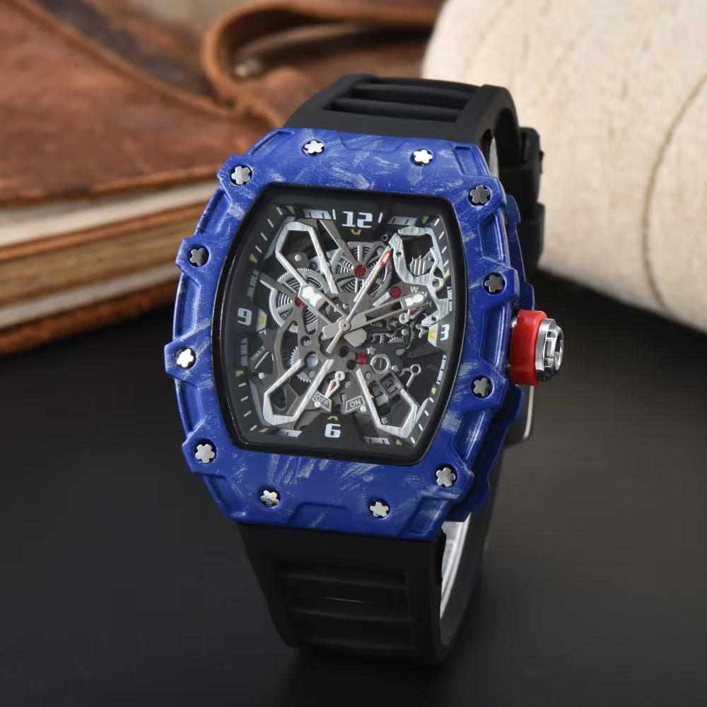 Vibrant Wine Barrel Shape Quartz Watch with Carbon Fiber Hollow Design for Men