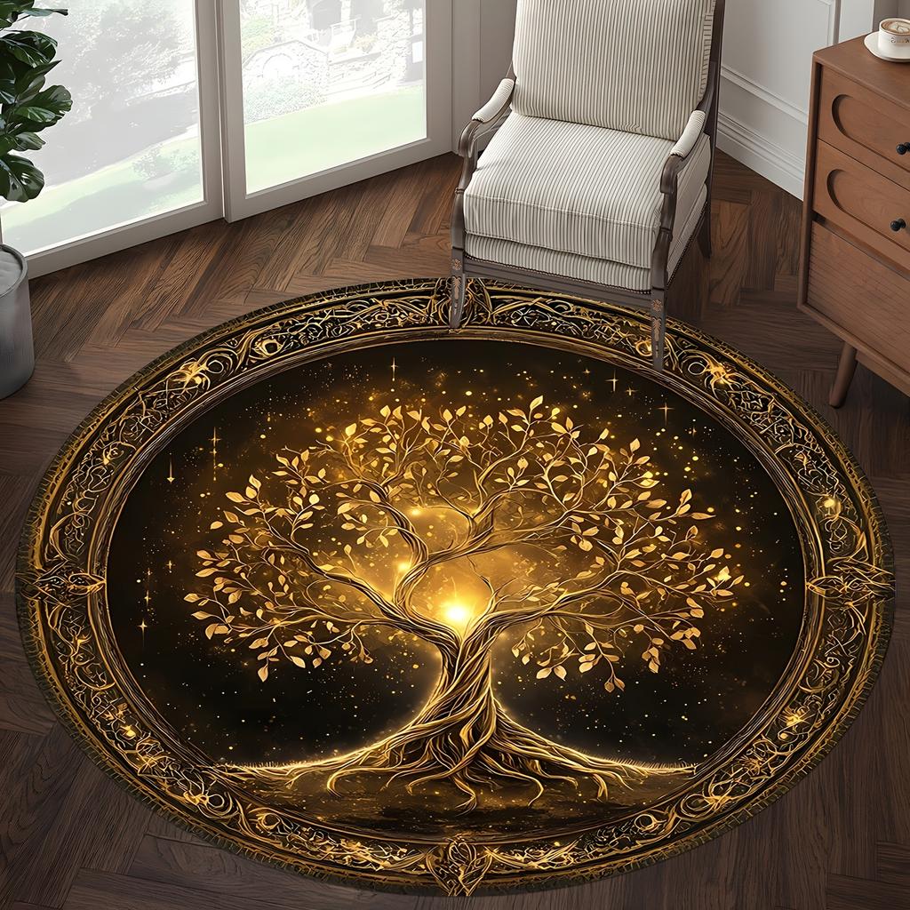 Vintage Golden Tree of Life Round Rug Non Slip Washable Mat For Kitchen Living Room Bedroom Home Decor