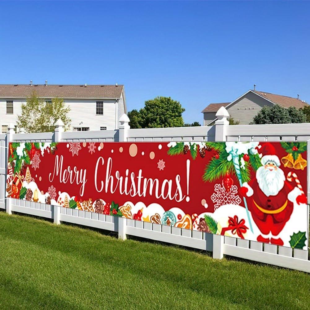 Merry Christmas Banner 120 x20 In Red Yard Sign Banners Flag Large with Xmas