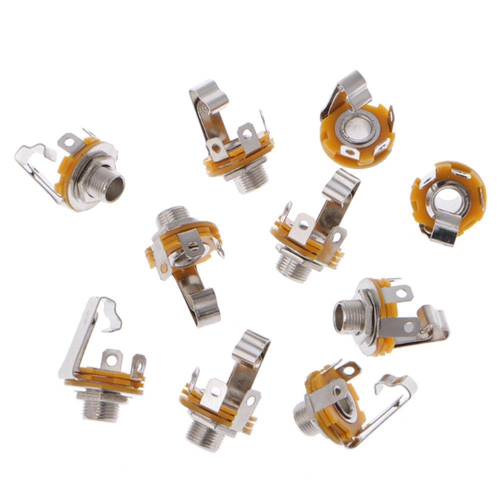 10Pcs 6.35mm / 6.5mm 1/4"" Stereo Plug Jack Audio Female Connector Solder Welding Type Panel Socket Mono TS Panel Chassis Mount