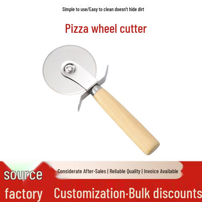 Stainless Steel Pizza Cutter with Wooden Handle - Single Wheel Pizza Roller and Pie Divider Baking Tool