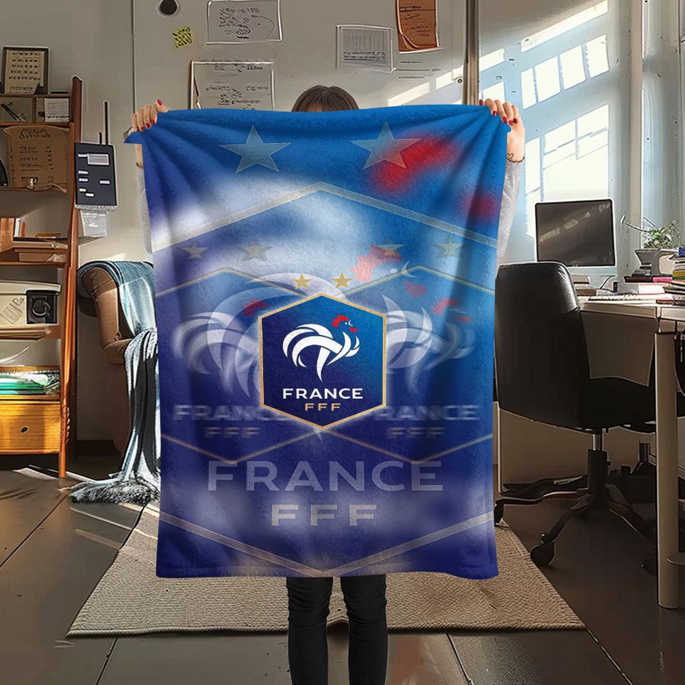 France football logo Printed Flannel Blanket, soft throw for bedroom sofa, washable,soccer fan merchandise, great gift.