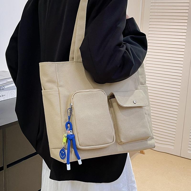 Large capacity canvas bag, women's spring new fashion casual shoulder bag, student class commuting tote bag