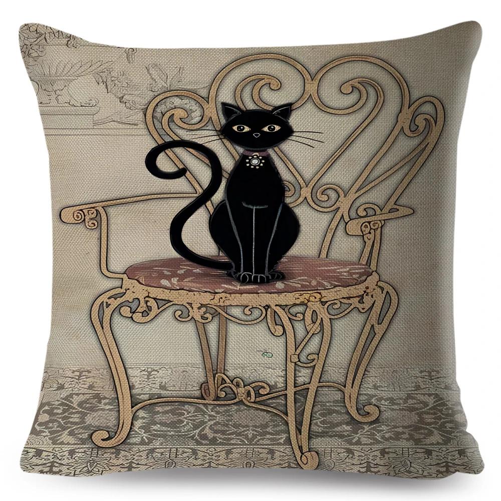 Cute Elegant Black Cat Cushion Cover Double Print Decor Cartoon Animal Pillow Case for Sofa Home Car Linen Throw Pillowcase