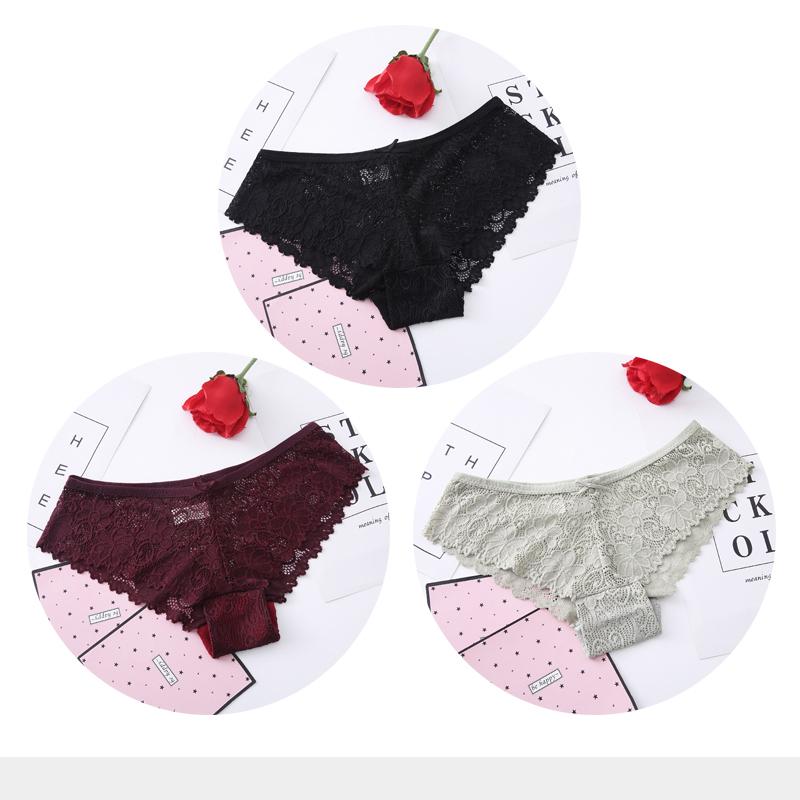 Panties for Woman Sexy Lace Breathable Female Underwear Panty Transparent Brief Girl Underpants Set M-XXL 3 Pcs/lot