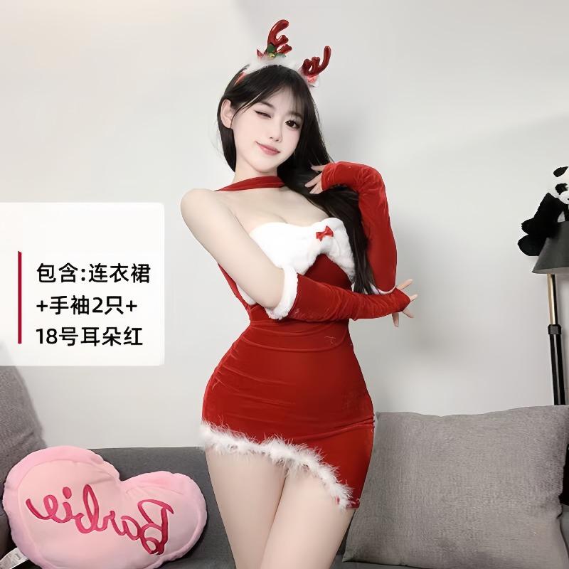 Sexy new year's day christmas uniform sexy lingerie velvet nightdress cosplay new c robe suit
