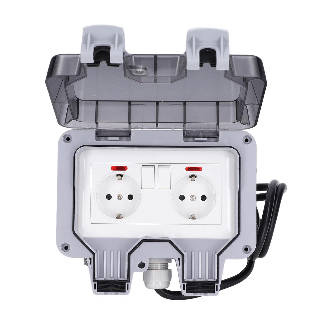 Outdoor Socket Dual European Power Outlet IP66 Waterproof Wall Receptacle  16A