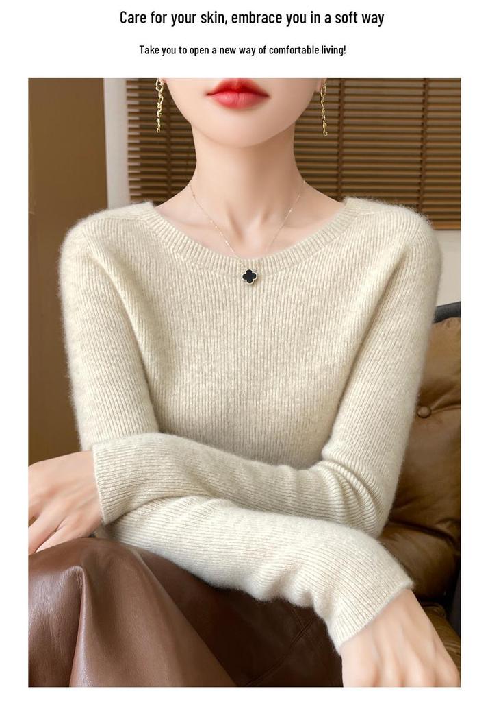 Retro Four-Thread Knit Sweater - Women's Round Neck Top for Autumn/Winter