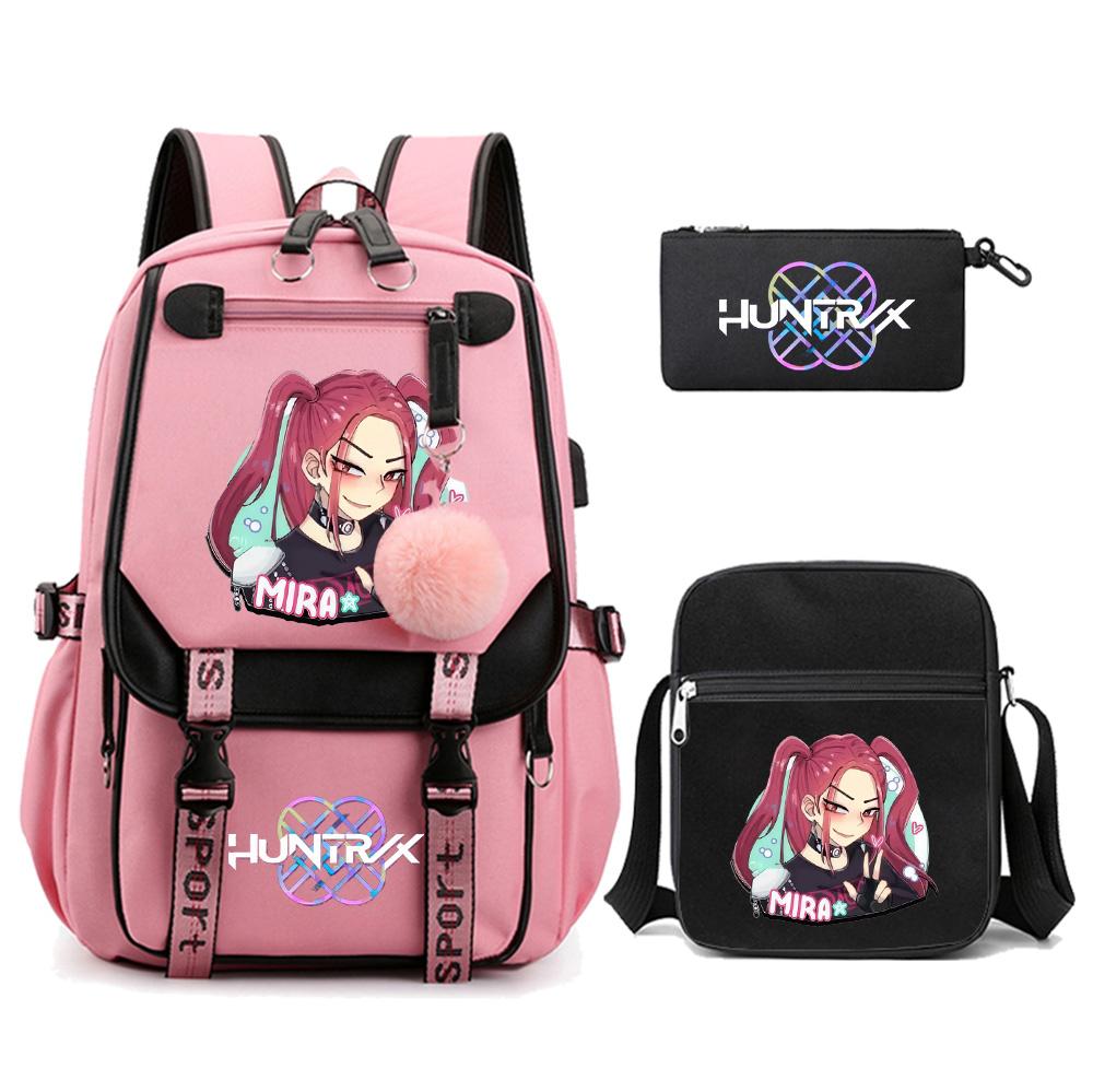 3Pcs/set Anime K-pop Demon Hunters Printed Backpack with Shoulder Bag for Teenager Student Girl Boy Bookbag Large Capacity Travel Bag Kid Gift