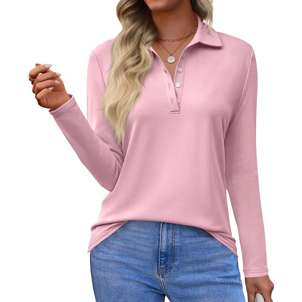 Women's Fashion Casual Lapel Short Long Sleeve Solid Color Shirt Women's Button Up Tops