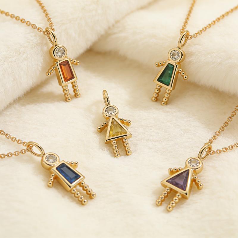 Neue Süße Geburtsstein Kinderform Halskette Kupfer Goldfarbe Partner Halsband Zirkon Personalisierte Lange Kette Choker Täglich