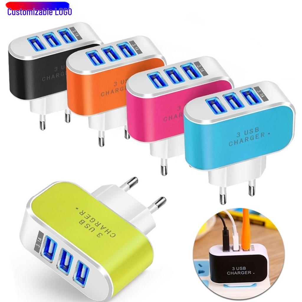 Luminous 3-Port USB Travel Charger 5V 1A, EU/US Standard for Mobile Phones