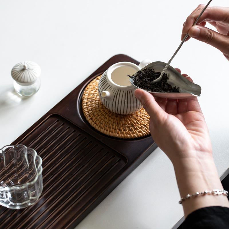 Solid Bamboo Wood Tea Tray Portable Rattan Mat Rectangle Serving Table Plate Storage Dish for Hotel Tea Plate Accessories Saucer