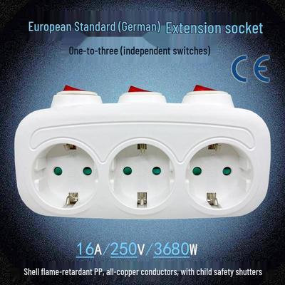 Rallonge électrique standard allemande à 3 prises avec interrupteurs indépendants