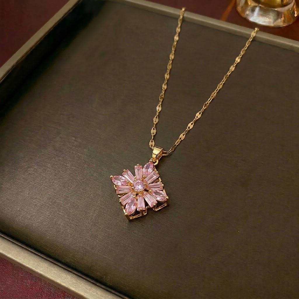 Women's European & American Style Windmill Pendant Necklace Set - Titanium Steel Floral Design