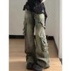 American New Vintage Wash Cargo Jeans Women High Street Design Straight Leg Loose Wide Leg Female Fashion Y2k Drop Long Pants